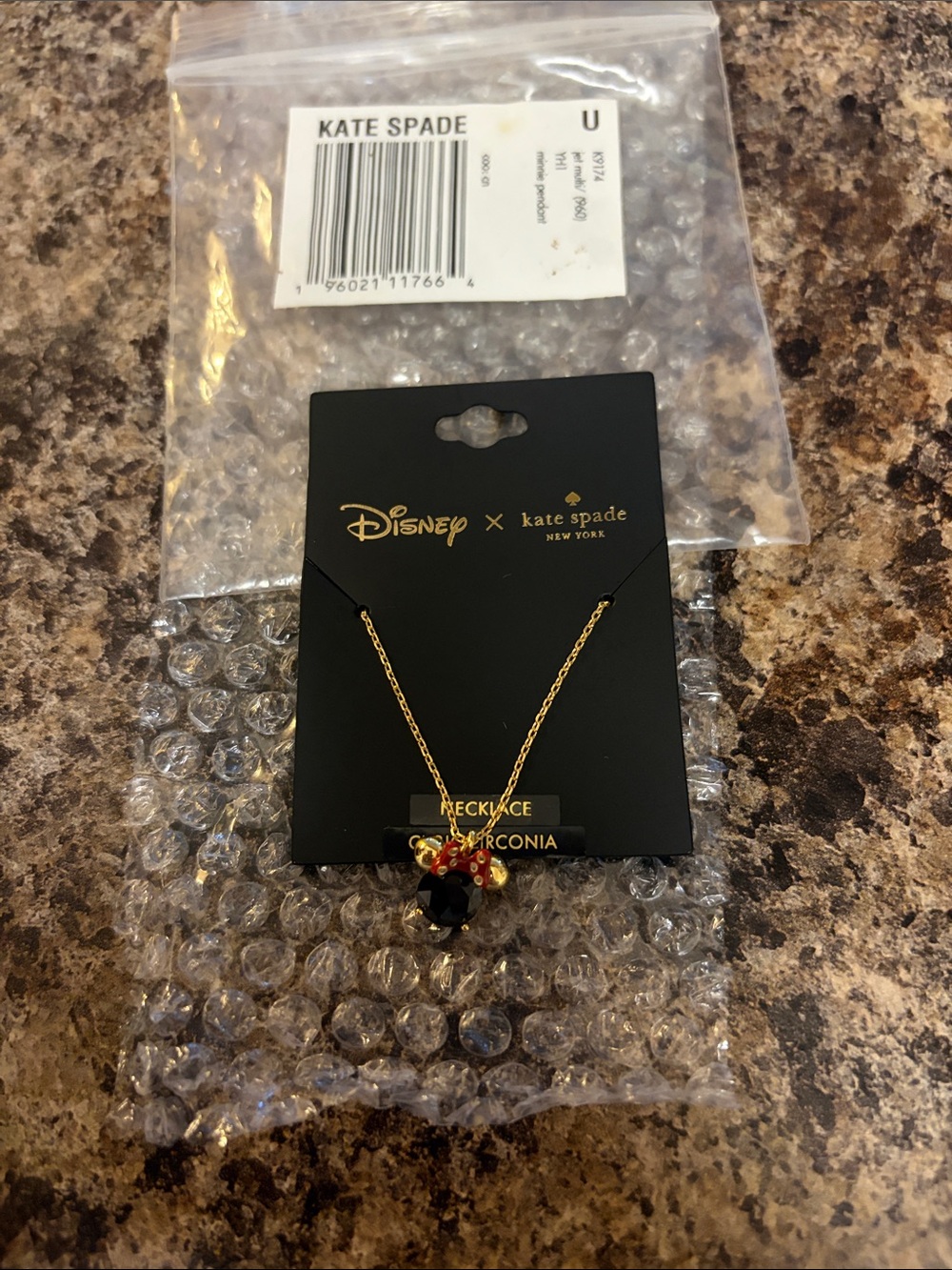 kate spade Disney x kate spade Gold Plated Necklace with Black and Red Pendant